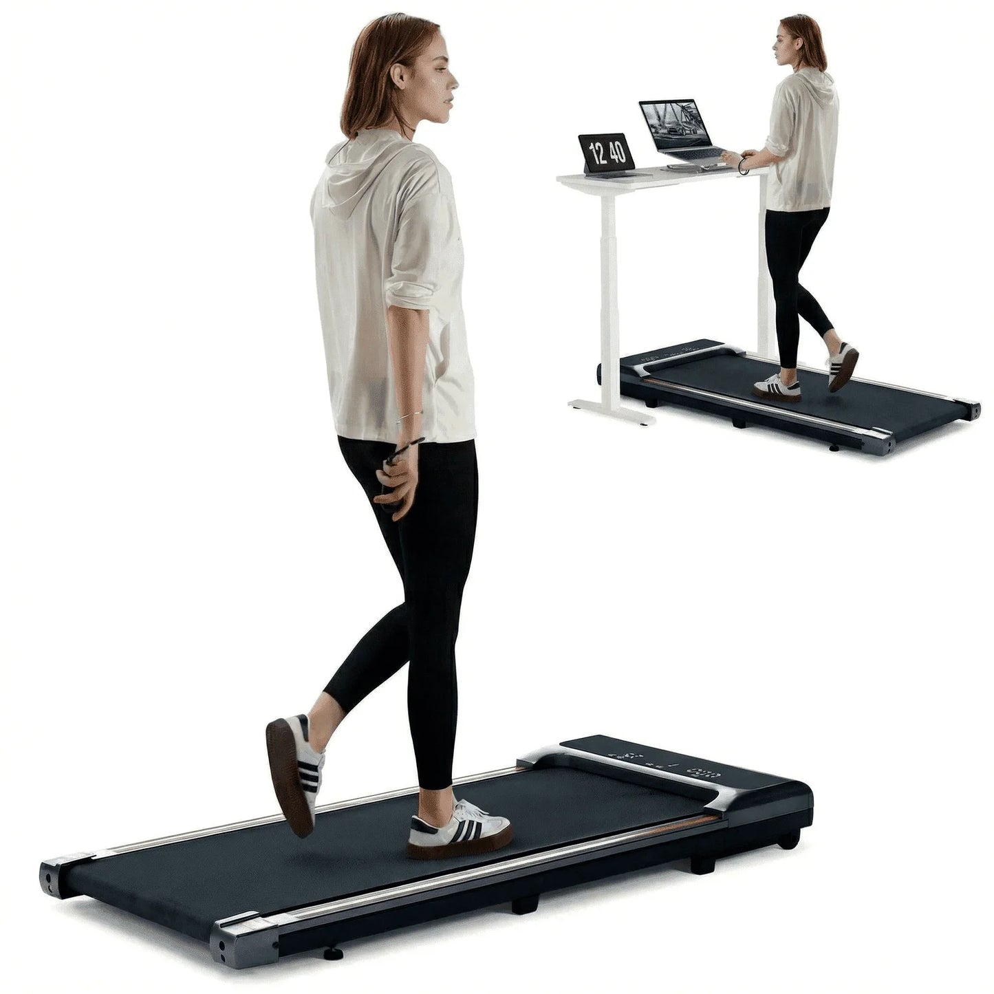 Treadmill 2 in 1Walking Pad for Walking and Jogging 0.6 to 3.8 Speed Range 2.25HP Lightweight under Desk Treadmill for Home Office with Remote Control LED Display